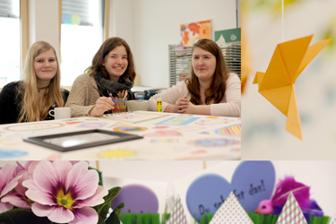 Die Schülerinnen des Sozialpädagogischen Seminars leiten zur gemeinsamen Gestaltung einer Leinwand an.